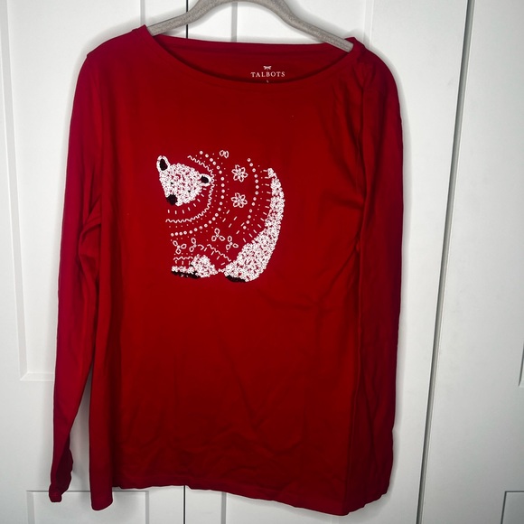 Talbots Tops - Talbots Red Long Sleeve Tee with White Bear Design
